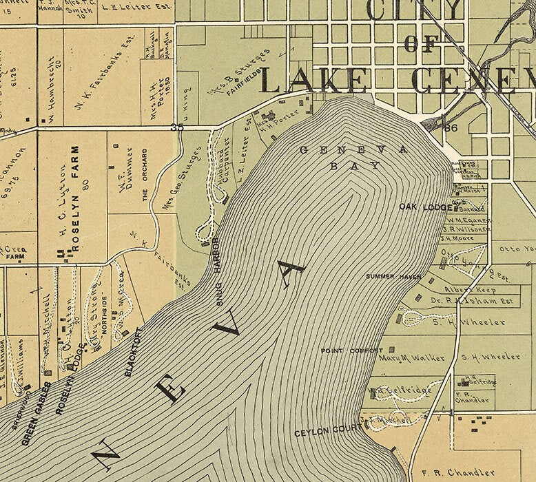 1907 Map of Lake Geneva Wisconsin