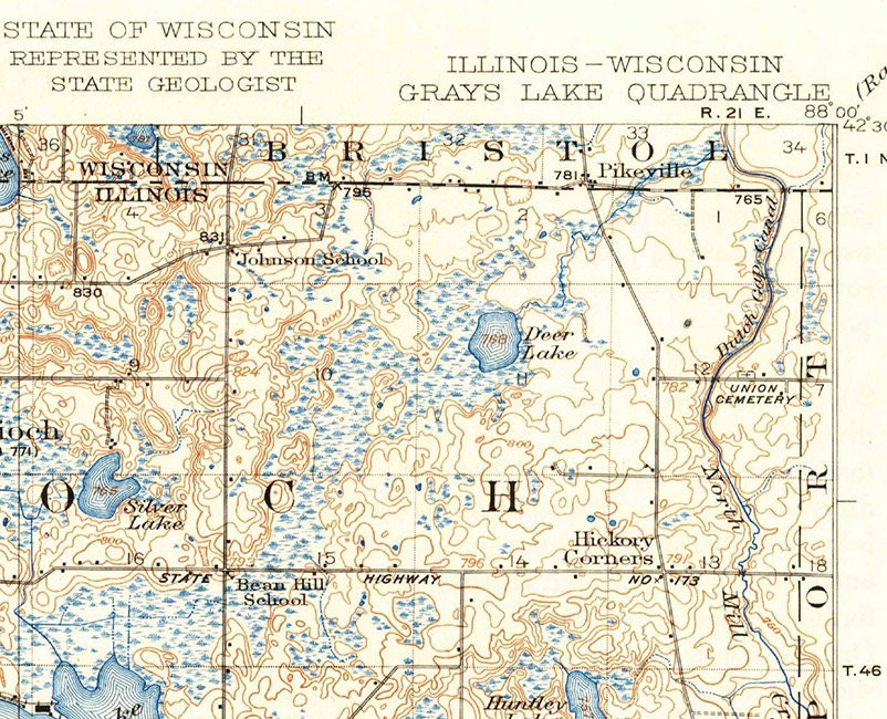 1923 Topo Map of Grays Lake Illinois Quadrangle