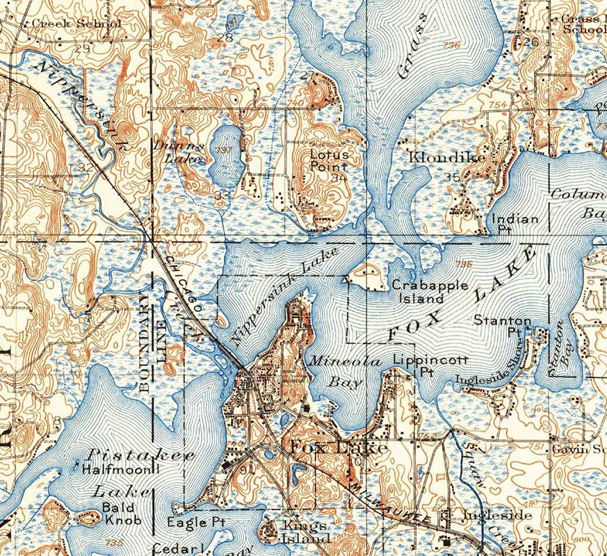 1923 Topo Map of Grays Lake Illinois Quadrangle