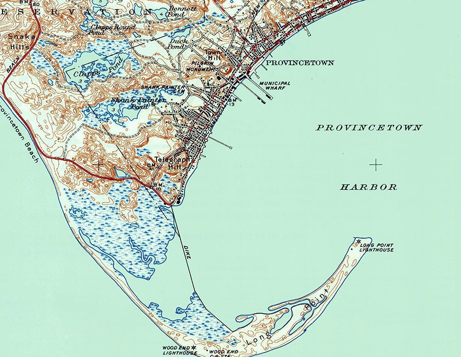 1944 Topo Map of Provincetown Maine Quad Cape Cod