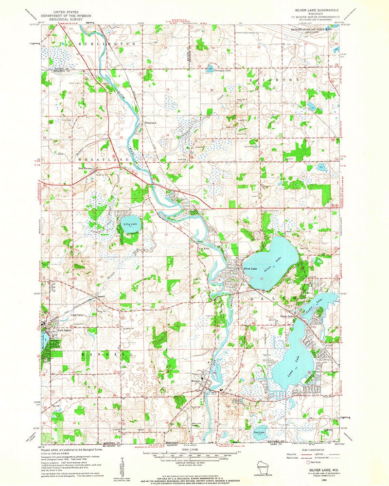 1960 Topo Map of Silver Lake Wisconsin Quadrangle