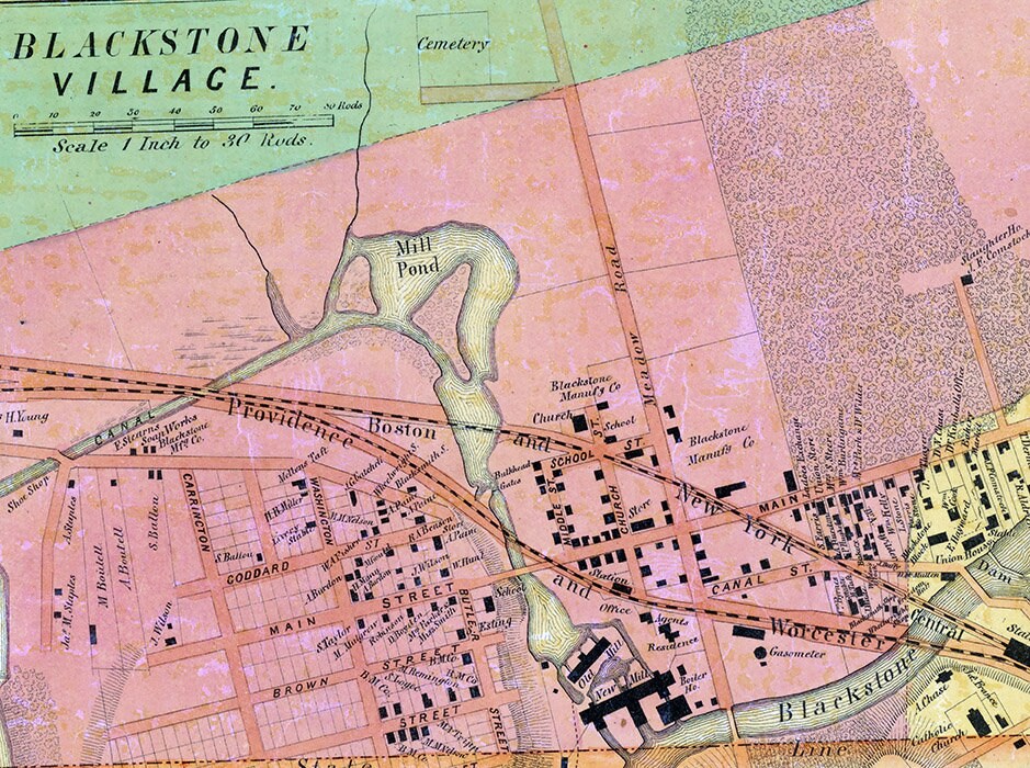 1854 Map of Blackstone Worcester County Massachusetts
