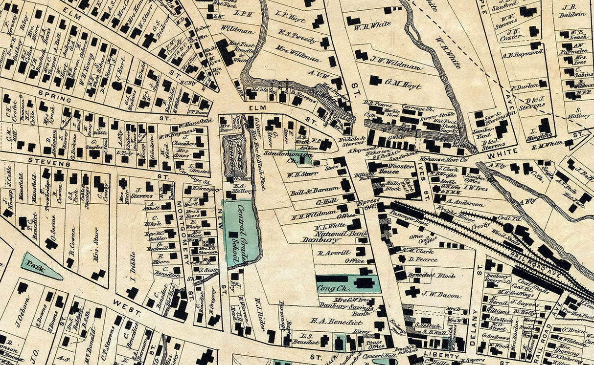 1867 Map of Danbury Fairfield County Conneticut