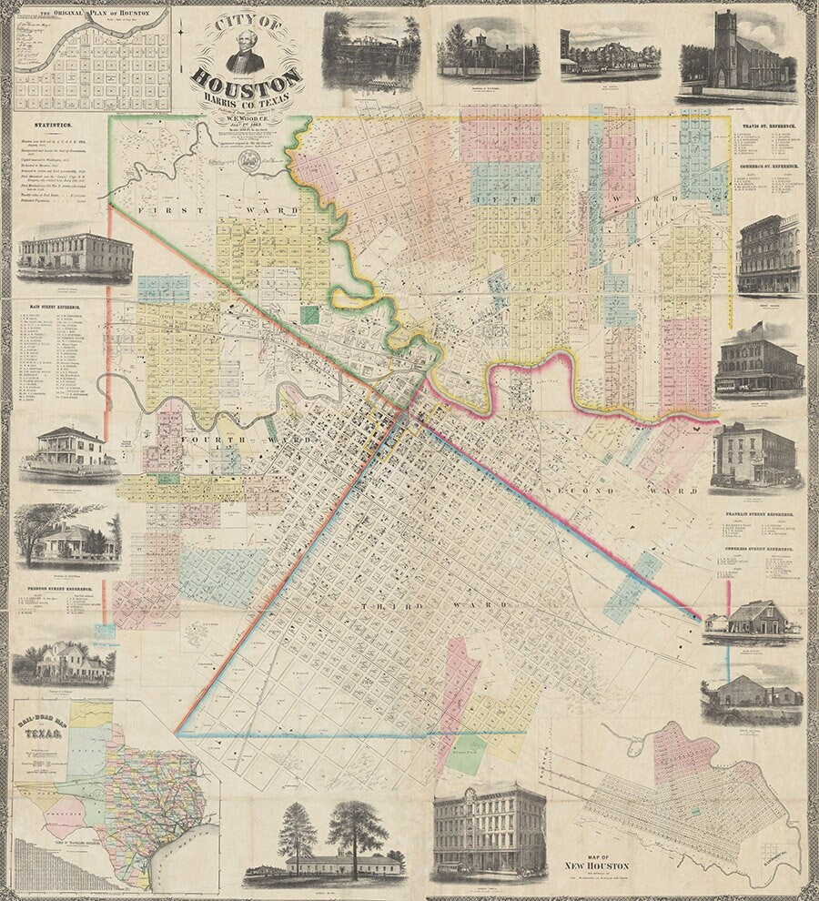 1869 Map of Houston Harris County Texas