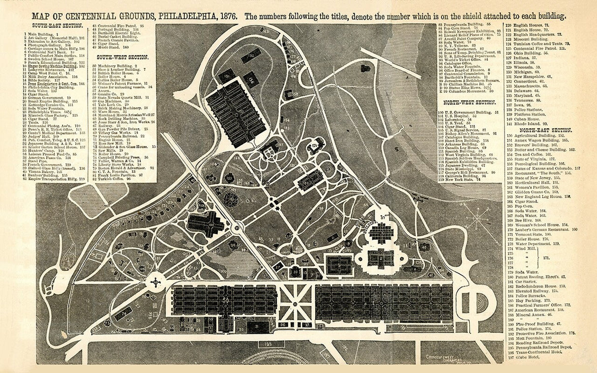 1876 Map of Centennial Grounds Philadelphia Pennsylvania