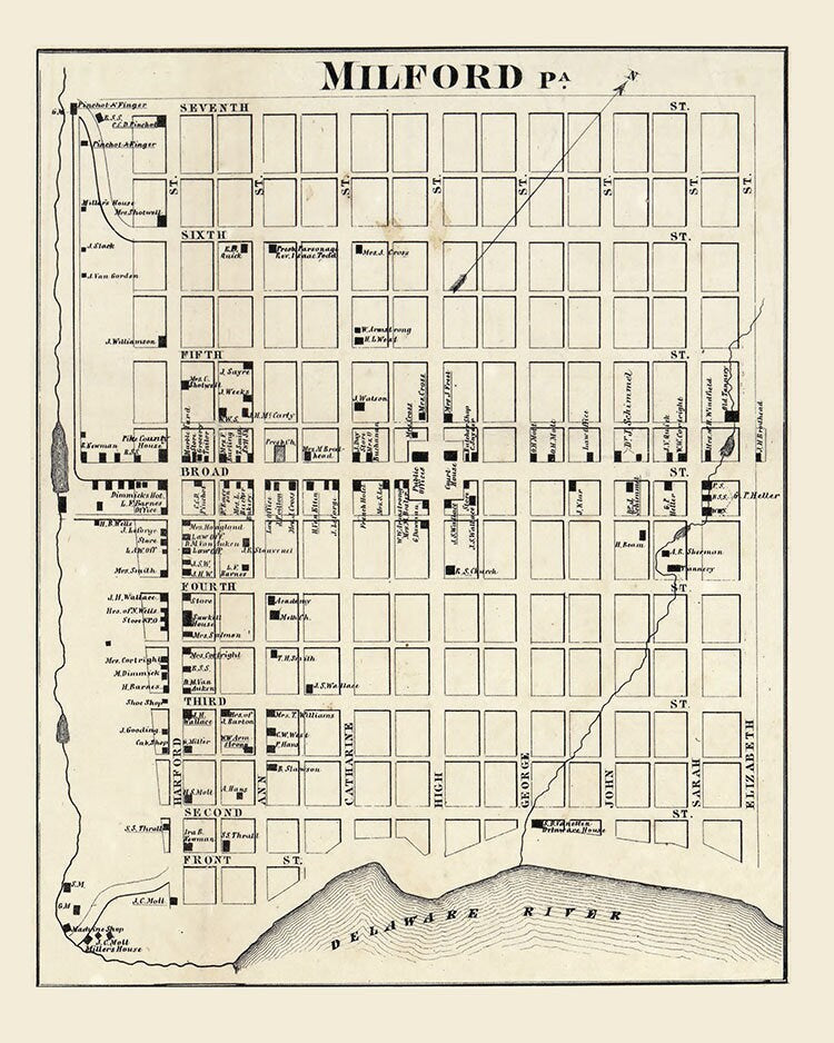 1860 Map of Milford Sussex County New Jersey
