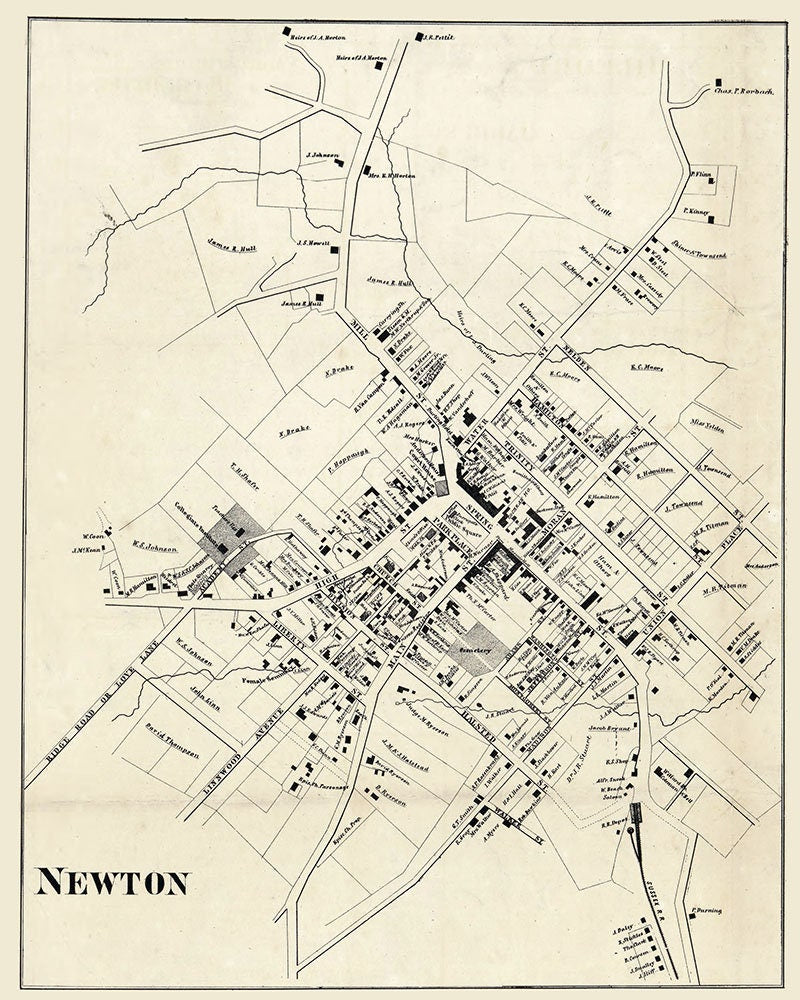 1860 Map of Newton Sussex County New Jersey