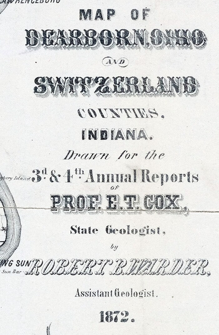 1872 Map of Dearborn Ohio and Switzerland County Indiana