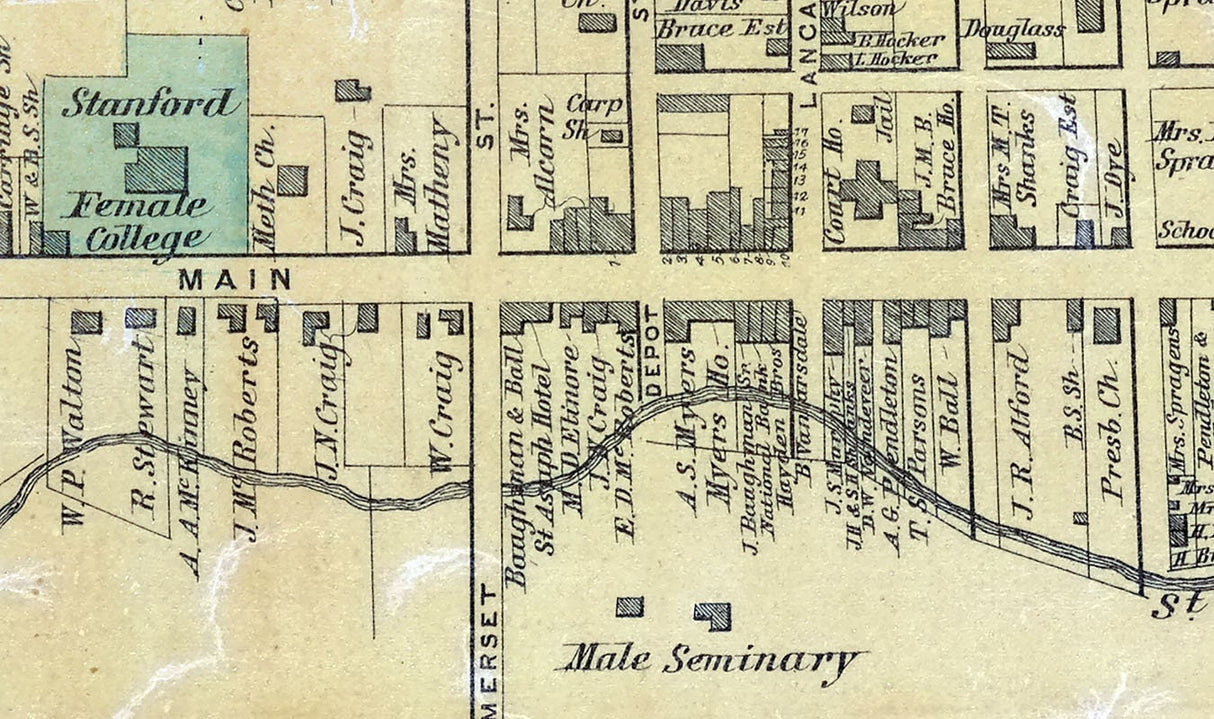 1879 Map of Stanford Lincoln County Kentucky