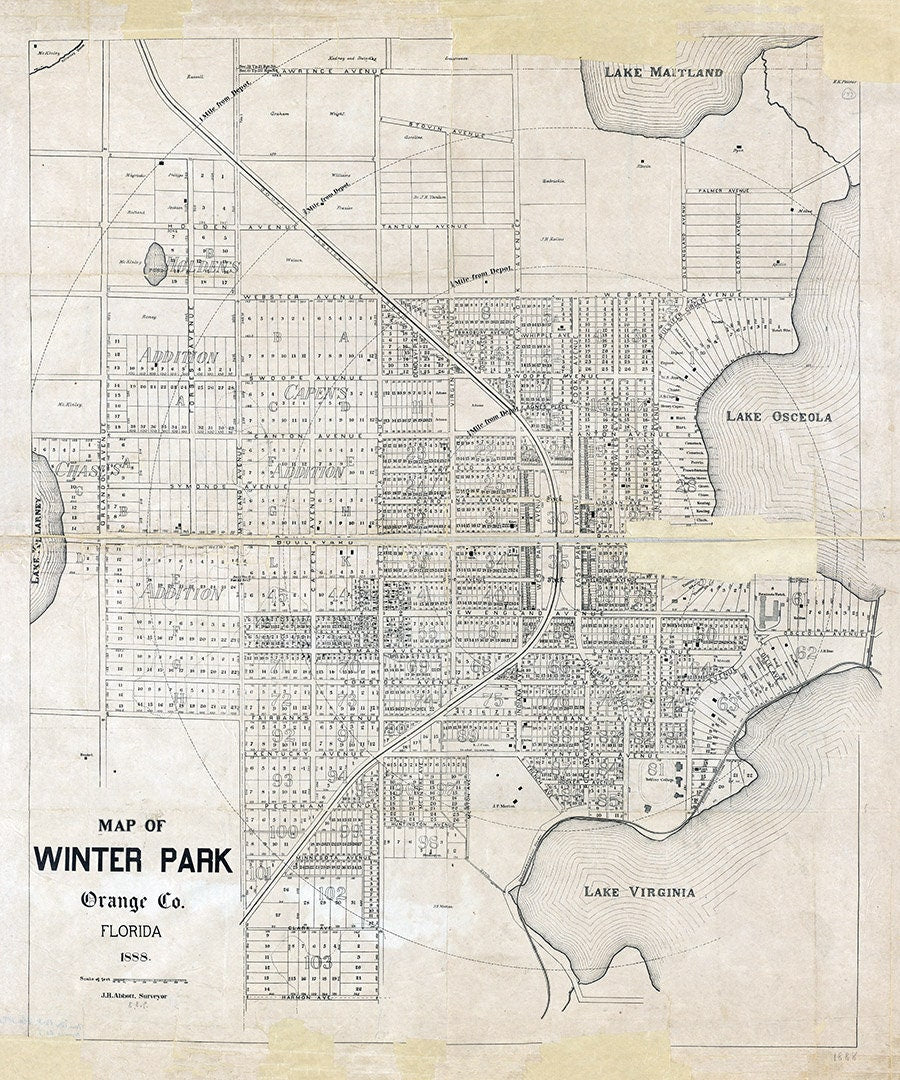 1888 Map of Winter Park Orange County Floirda
