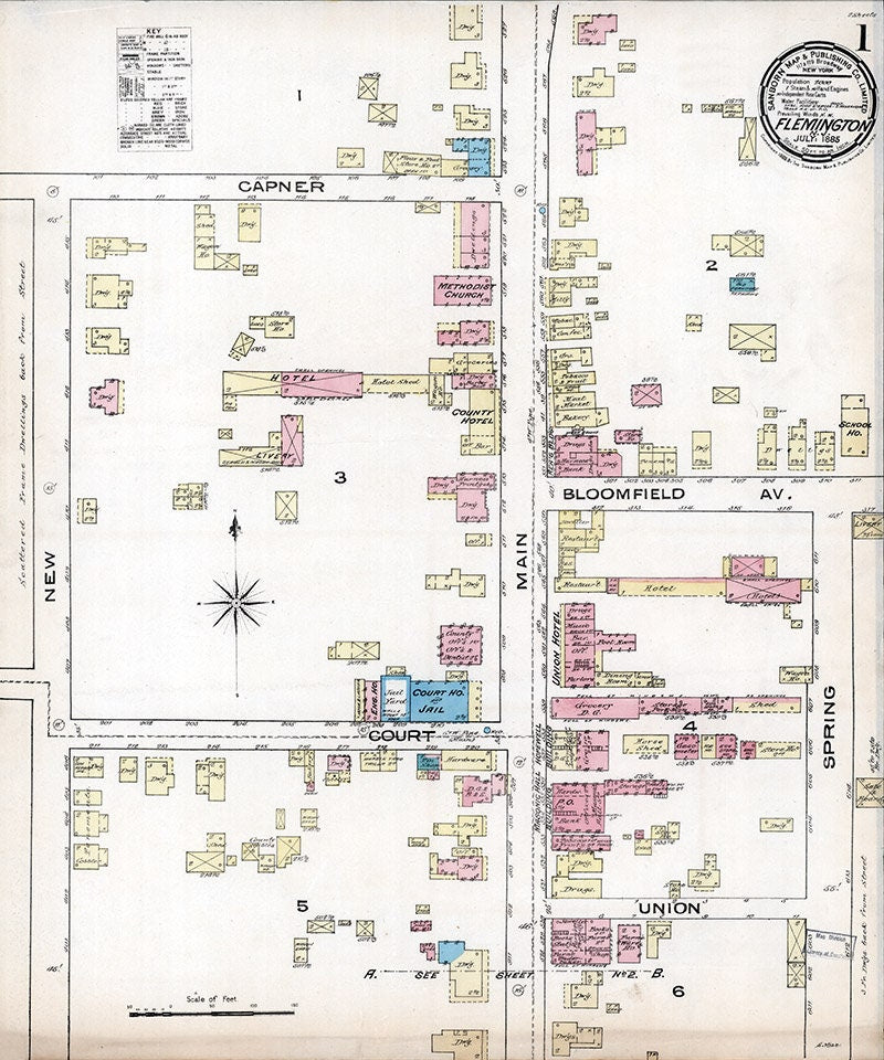 1885 Town Map of Flemington Hunderdon County New Jersey