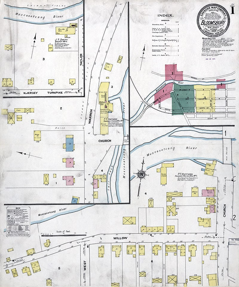 1909 Town Map of Bloomsbury Hunterdon County New Jersey