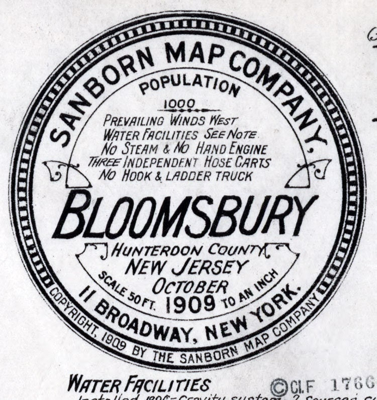 1909 Town Map of Bloomsbury Hunterdon County New Jersey