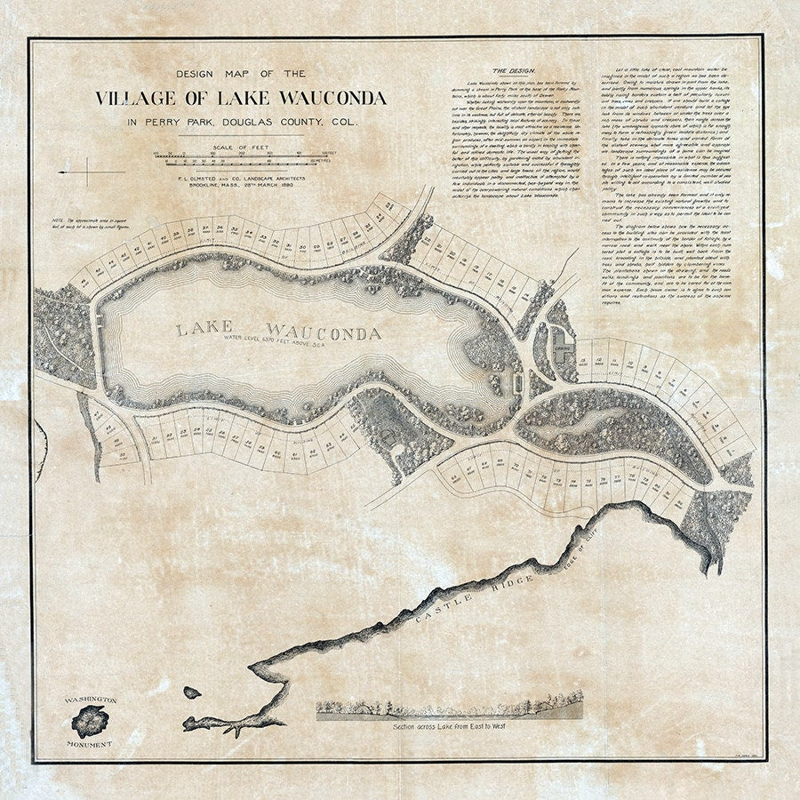 1890 Map of Lake Wauconda Perry Park Douglas County Colorado