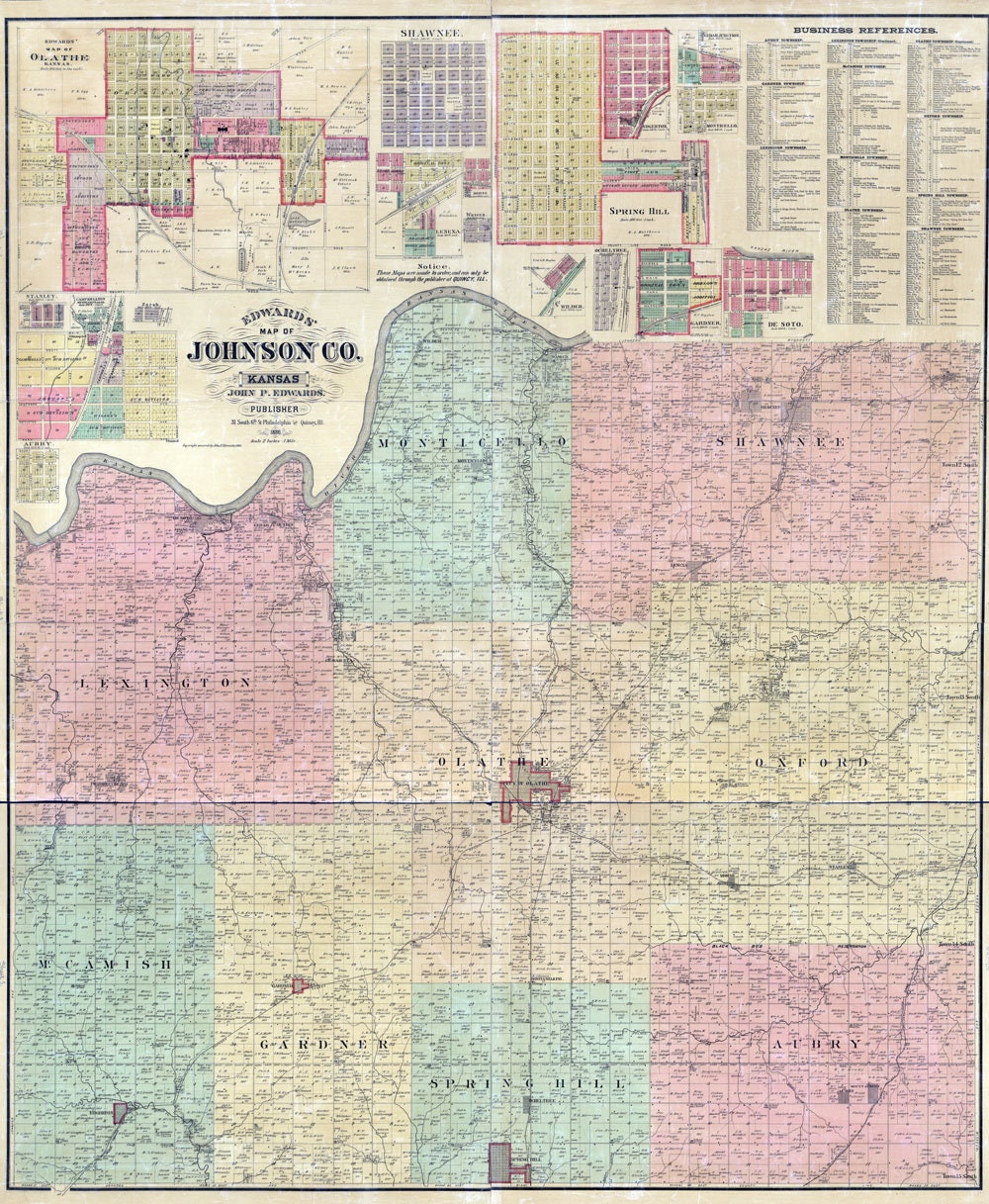 1886 Farm Line Map of Johnson County Kansas