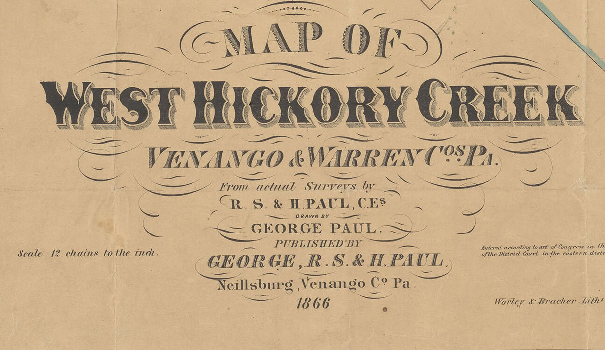 1866 Map of West Hickory Creek Venango & Warren County Pennsylvania