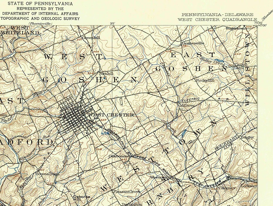1901 Topo Map of West Chester Pennsylvania Quadrangle
