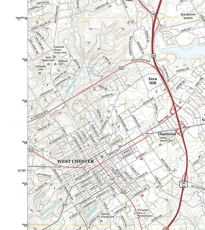 2016 Topo Map of West Chester Pennsylvania Quadrangle