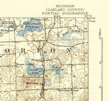 1907 Topo Map of Pontiac Michigan Quadrangle Walled Lake