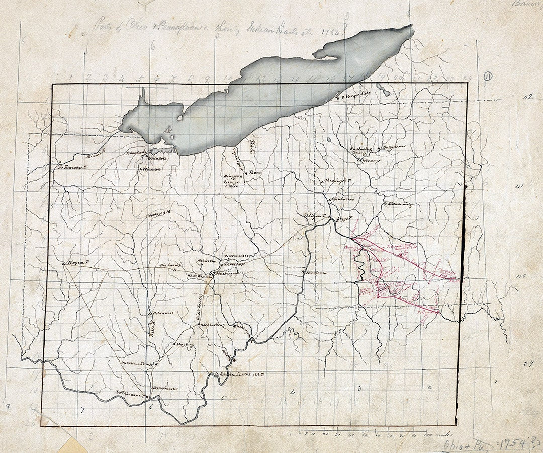 1754 Map of Ohio & Pennsylvania showing Indian Tracts