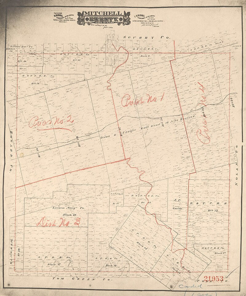 1889 Farm Line Map of Mitchell County Texas