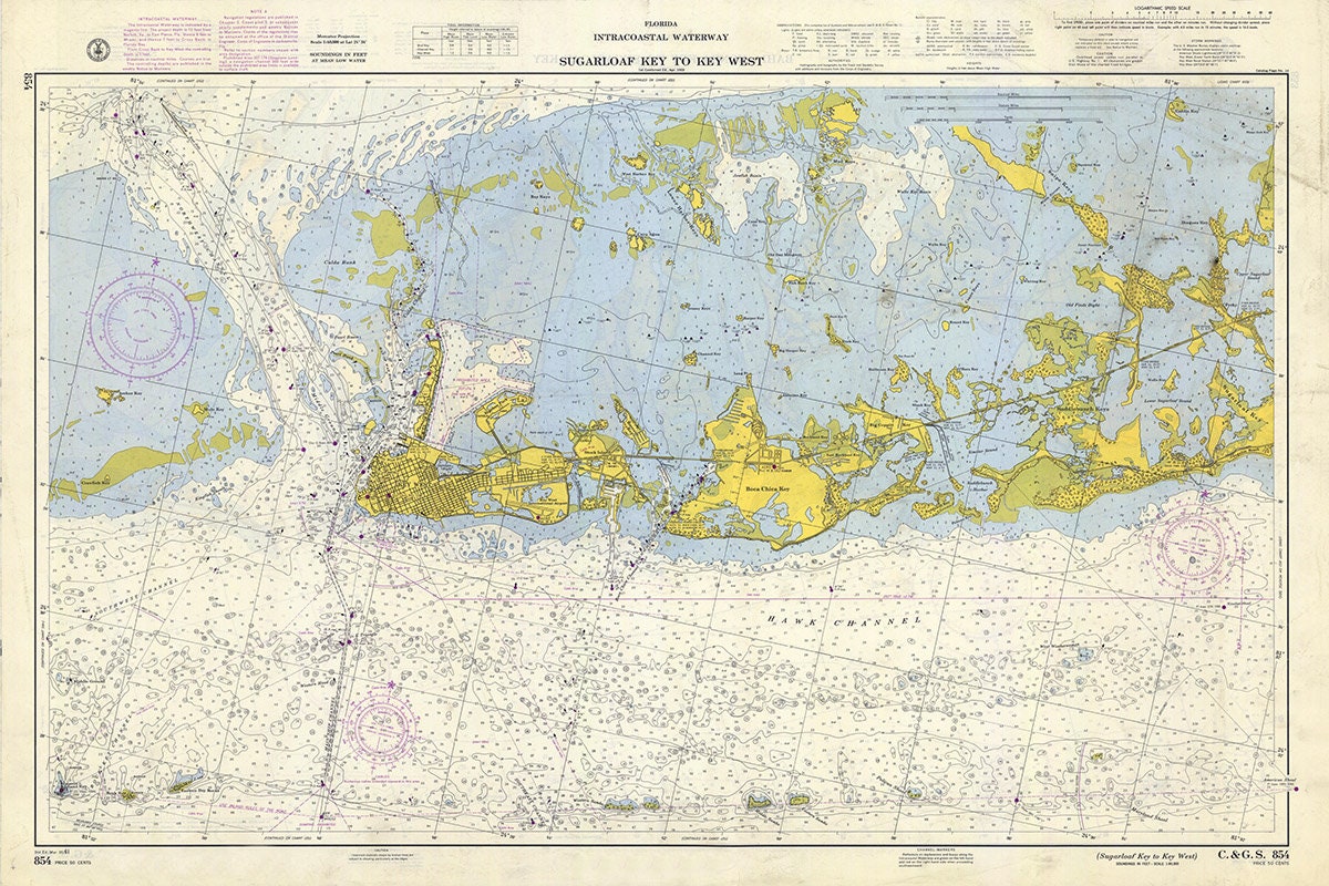 1961 Nautical Map of Sugarloaf Key to Key West Florida