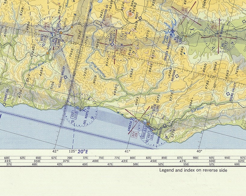 1955 Aeronautical Map of Seattle Washington to San Diago California