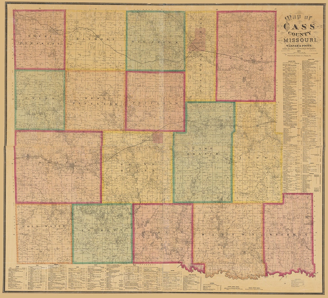 1877 Farm Line Map of Cass County Missouri