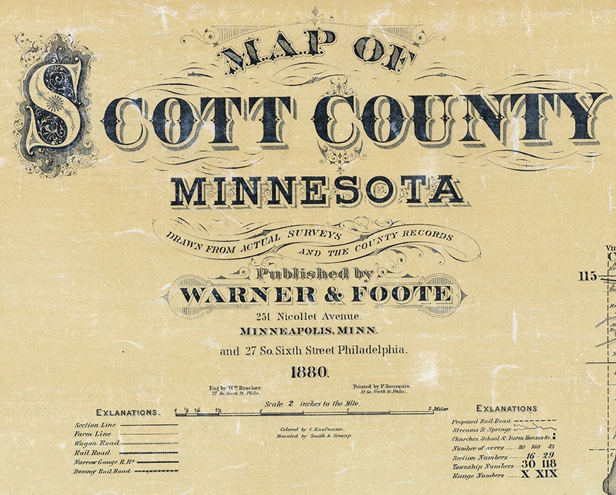 1880 Farm Line Map of Scott County Minnesota