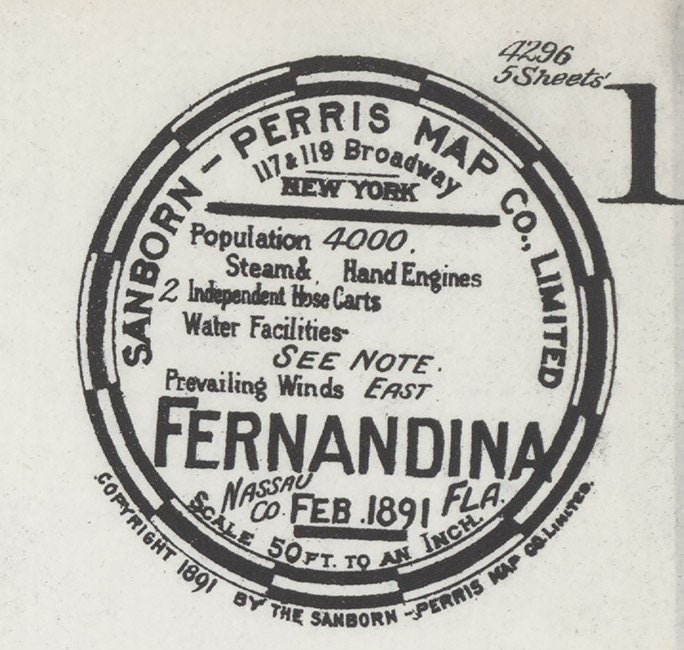 1891 Town Map of Fernandina Nassau County Florida