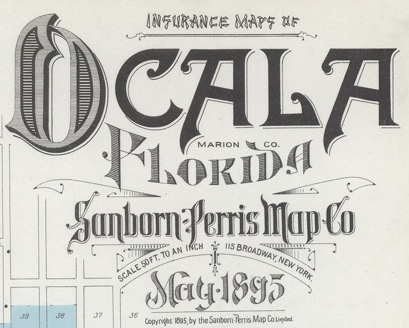 1895 Town Map of Ocala Marion County Florida