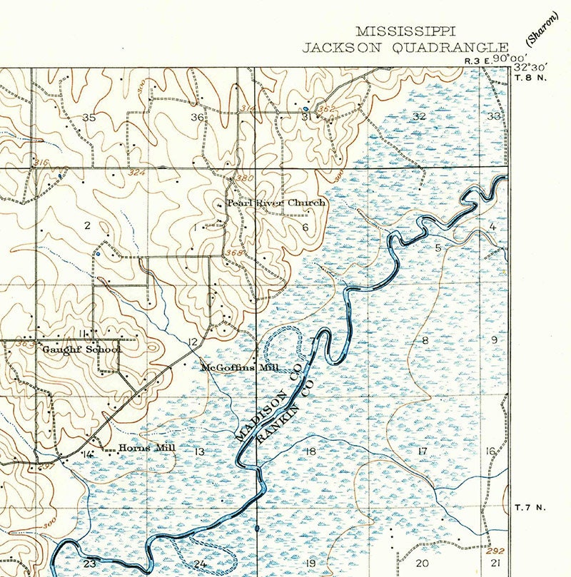 1905 Topo Map of Jackson Mississippi Quadrangle