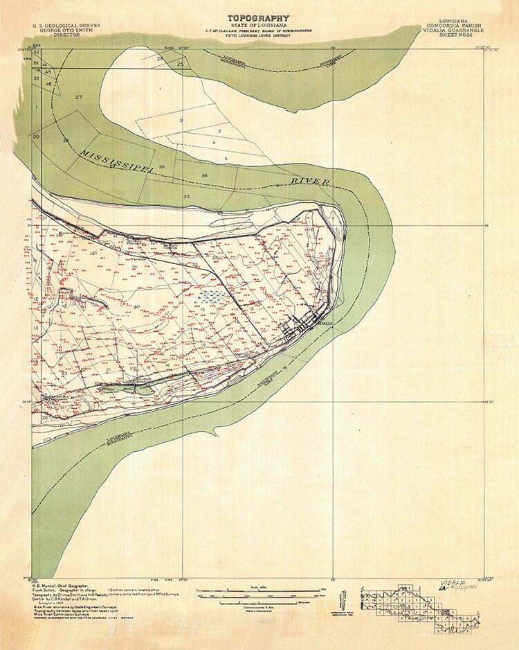 1909 Topo Map of Vidalia Louisiana Quadrangle