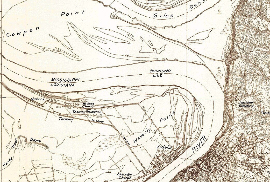 1921 Topo Map of Natchez Mississippi Quadrangle