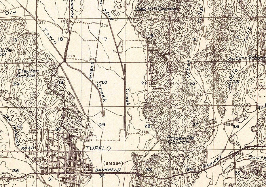 1921 Topo Map of Tupelo Mississippi Quadrangle