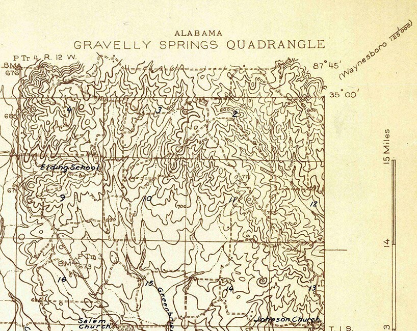 1924 Topo Map of Gravelly Springs Alabama Quadrangle