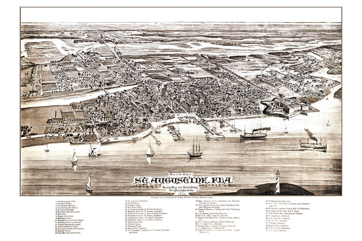 1885 Panoramic Map of Saint Augustine Florida