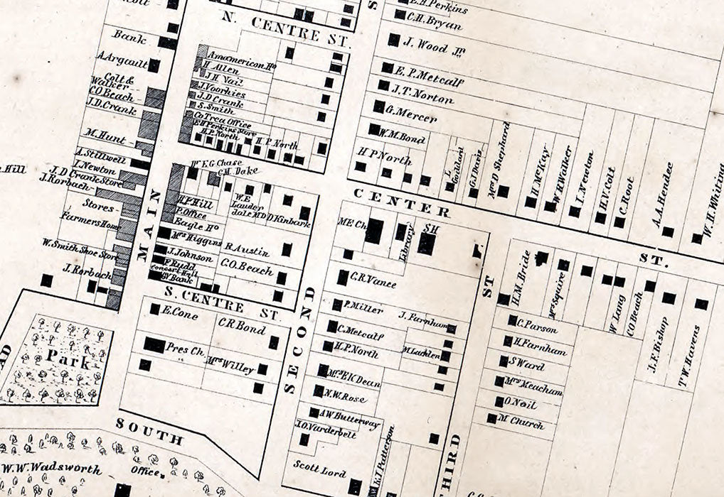 1858 Town Map of Geneseo Livingston County New York