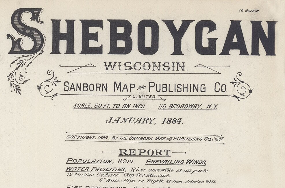 1884 Town Map of Sheboygan Wisconsin Lake Michigan
