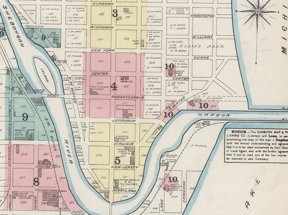 1884 Town Map of Sheboygan Wisconsin Lake Michigan