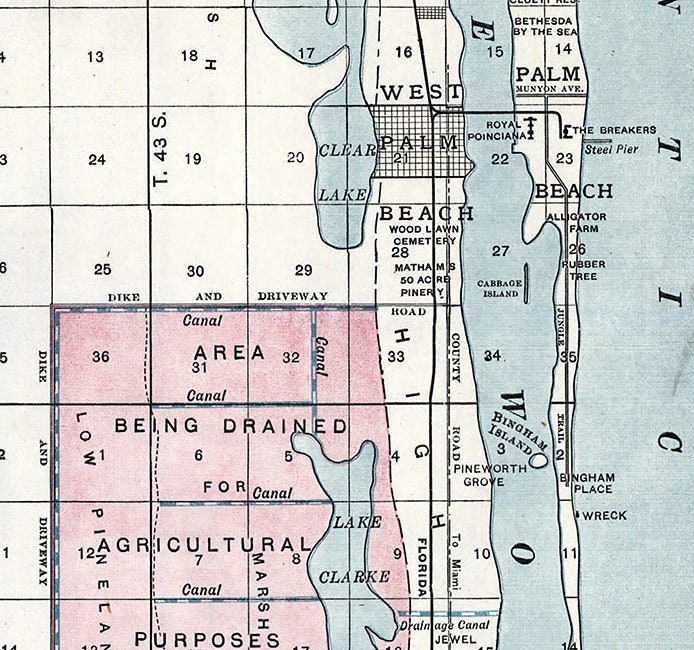 1907 Map of West Palm Beach Lake Worth and Palm Beach Florida
