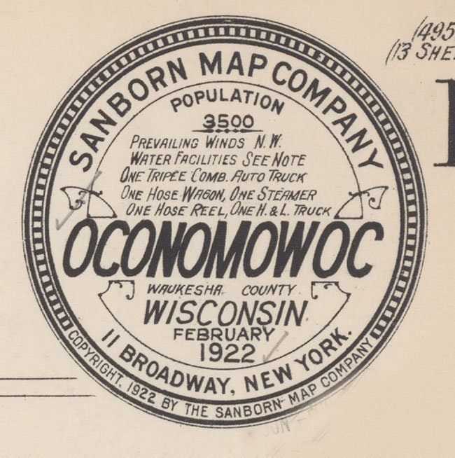 1922 Town Map of Oconomowoc Wisconsin Waukesha County