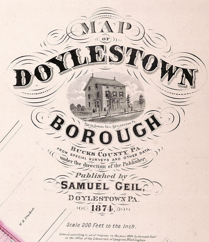 1874 Map of Doylestown Borough Bucks County Pennsylvania