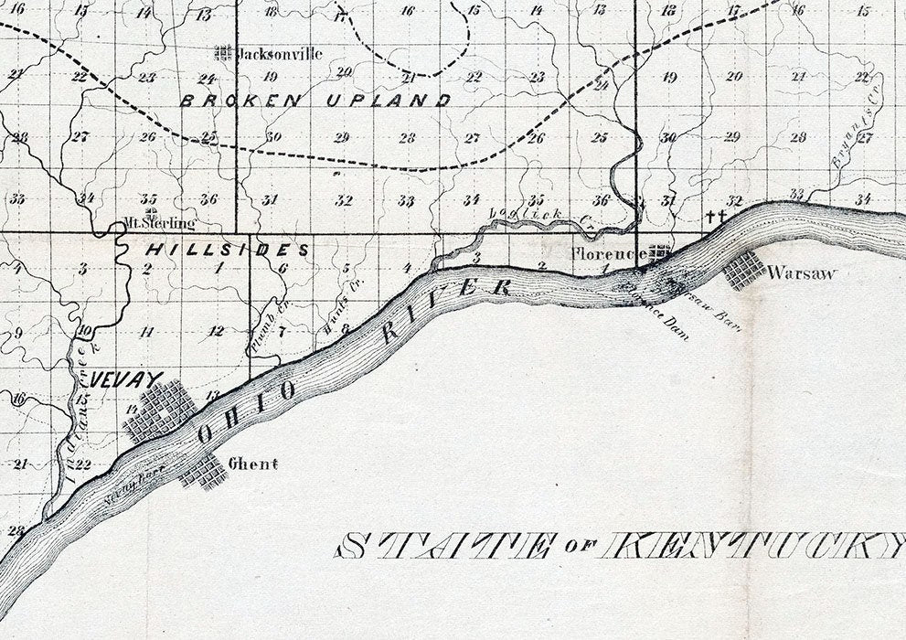 1872 Map of Dearborn Ohio and Switzerland County Indiana