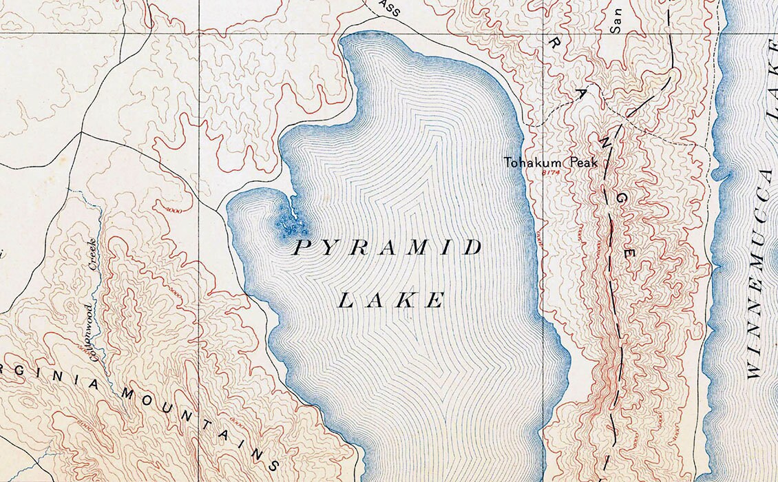 1886 Topo Map of Granite Range Nevada Pyramid Lake Winnemucca Lake