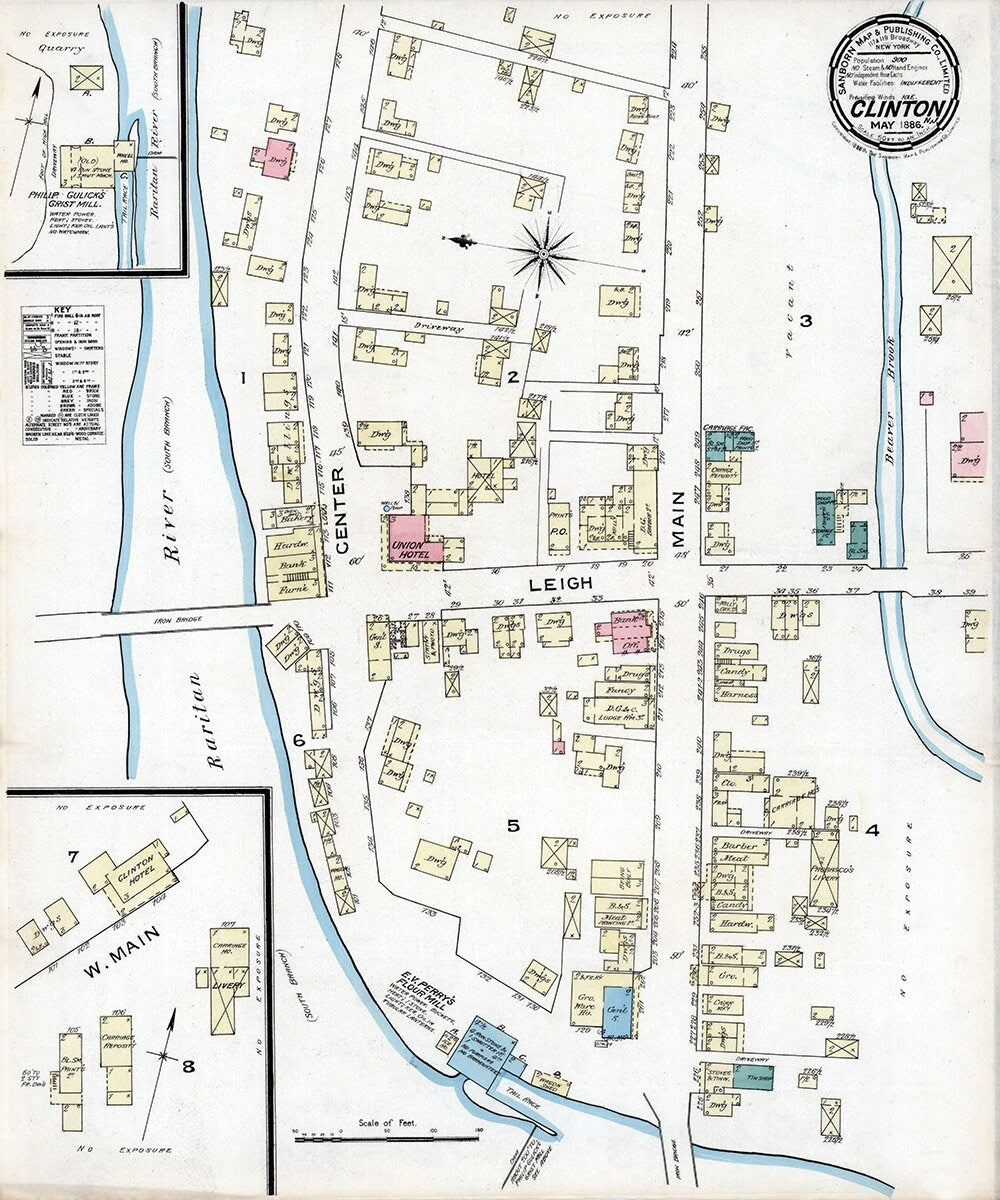 1886 Town Map of Clinton Hunterdon County New Jersey