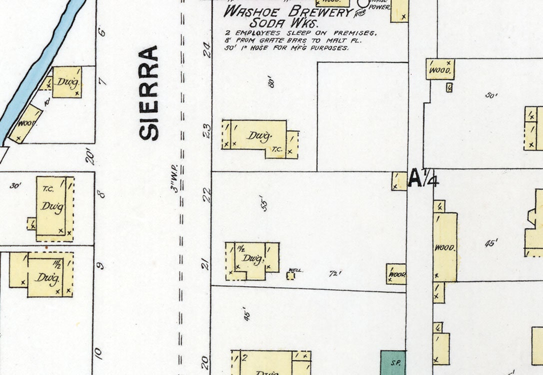 1890 Town Map of Reno Washoe County Nevada