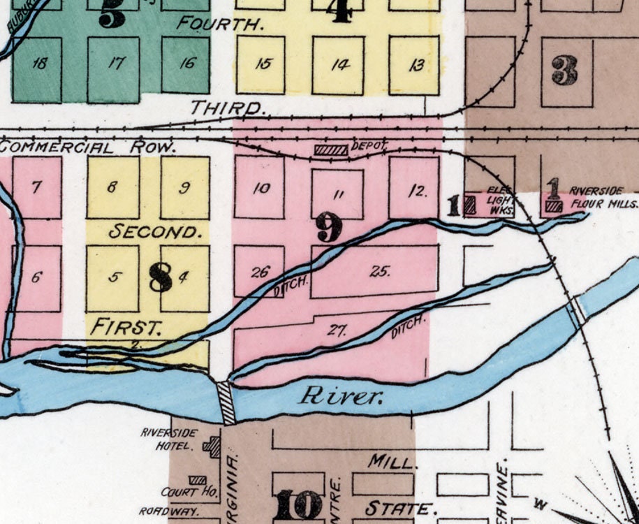 1890 Town Map of Reno Washoe County Nevada