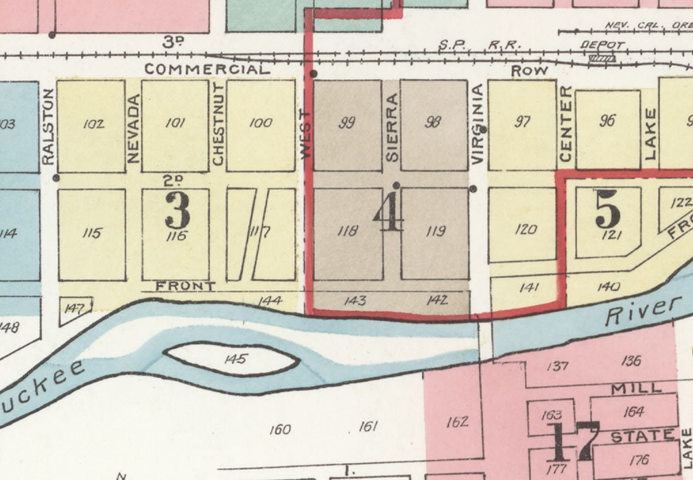 1899 Town Map of Reno Washoe County Nevada