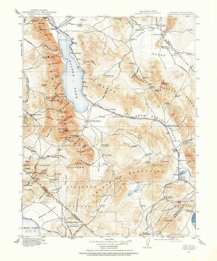 1909 Topo Map of Hawthorne Nevada Walker Lake